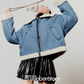 Denim Mouton Jacket / Leather Tiered Skirt  LLA0569
