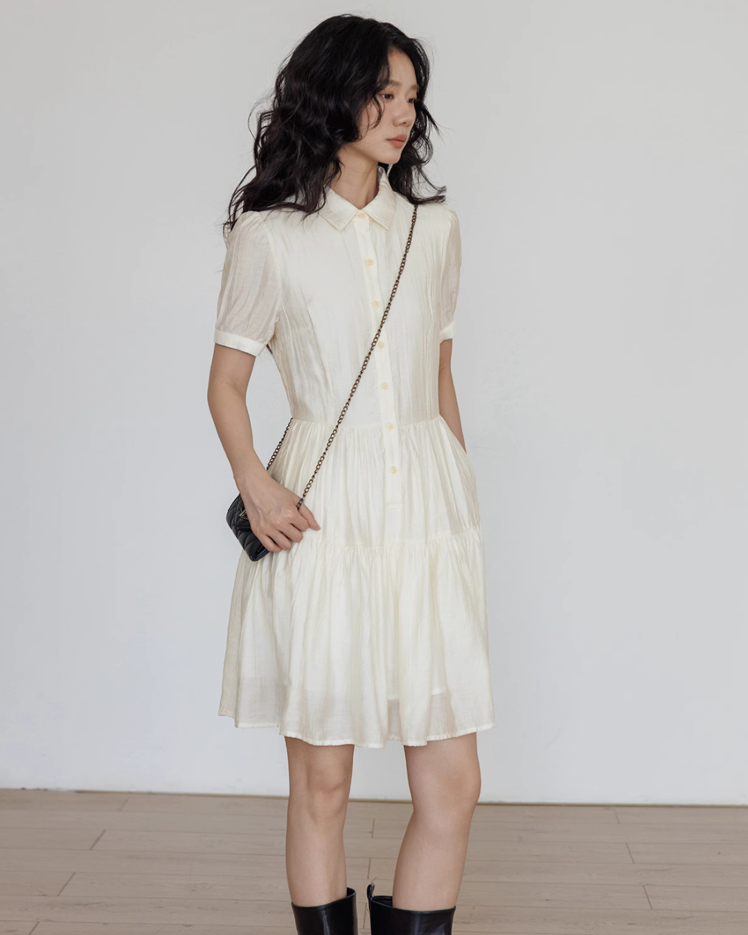 Plain Tiered Shirt Dress VAS0103