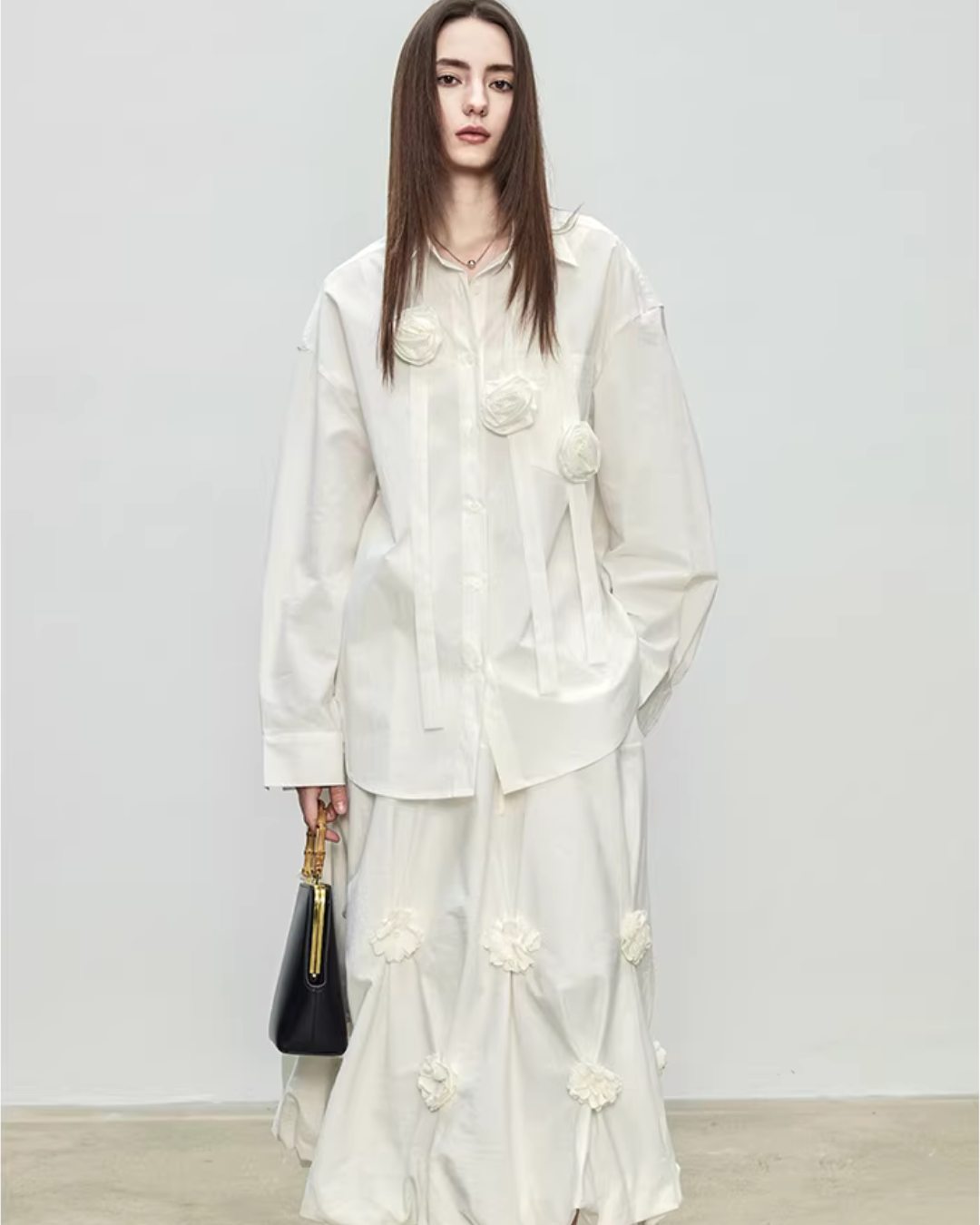 Ribbon Design Handmade Flower Shirt TEO0001