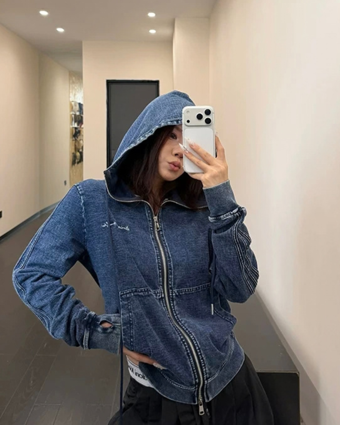 Denim Zip-Up Hoodie YLS1041