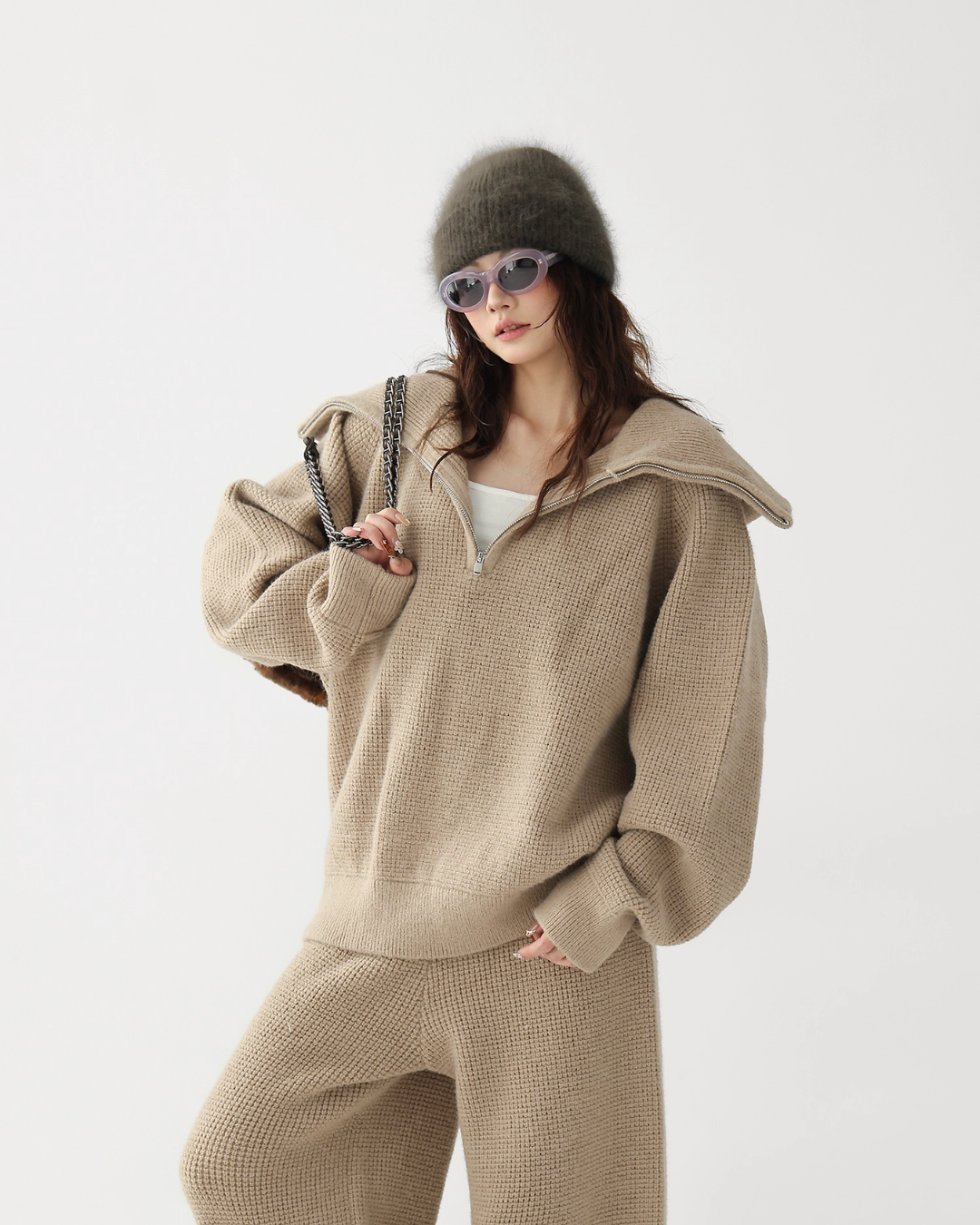 Half-Zip Knit Top / Loose Wide Pants ACS0336