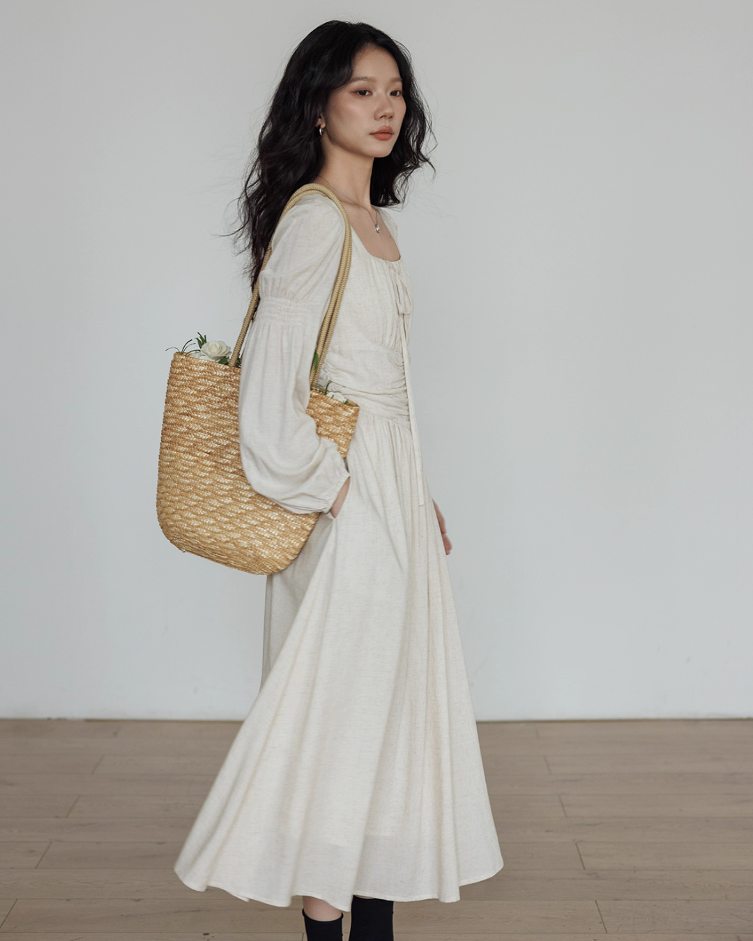 Linen Long-sleeve Slim Dress VAS0155