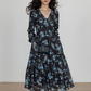 V-Neck Linen Print Elegant Dress VAS0151