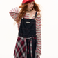 Half Button Border Top / Wide-Leg Denim Overalls ASG0053