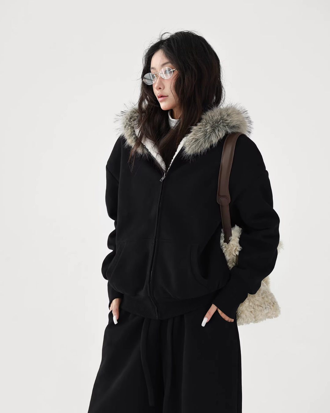 Fur Collar Fleece Hoodie/Casual Pants ACS0349