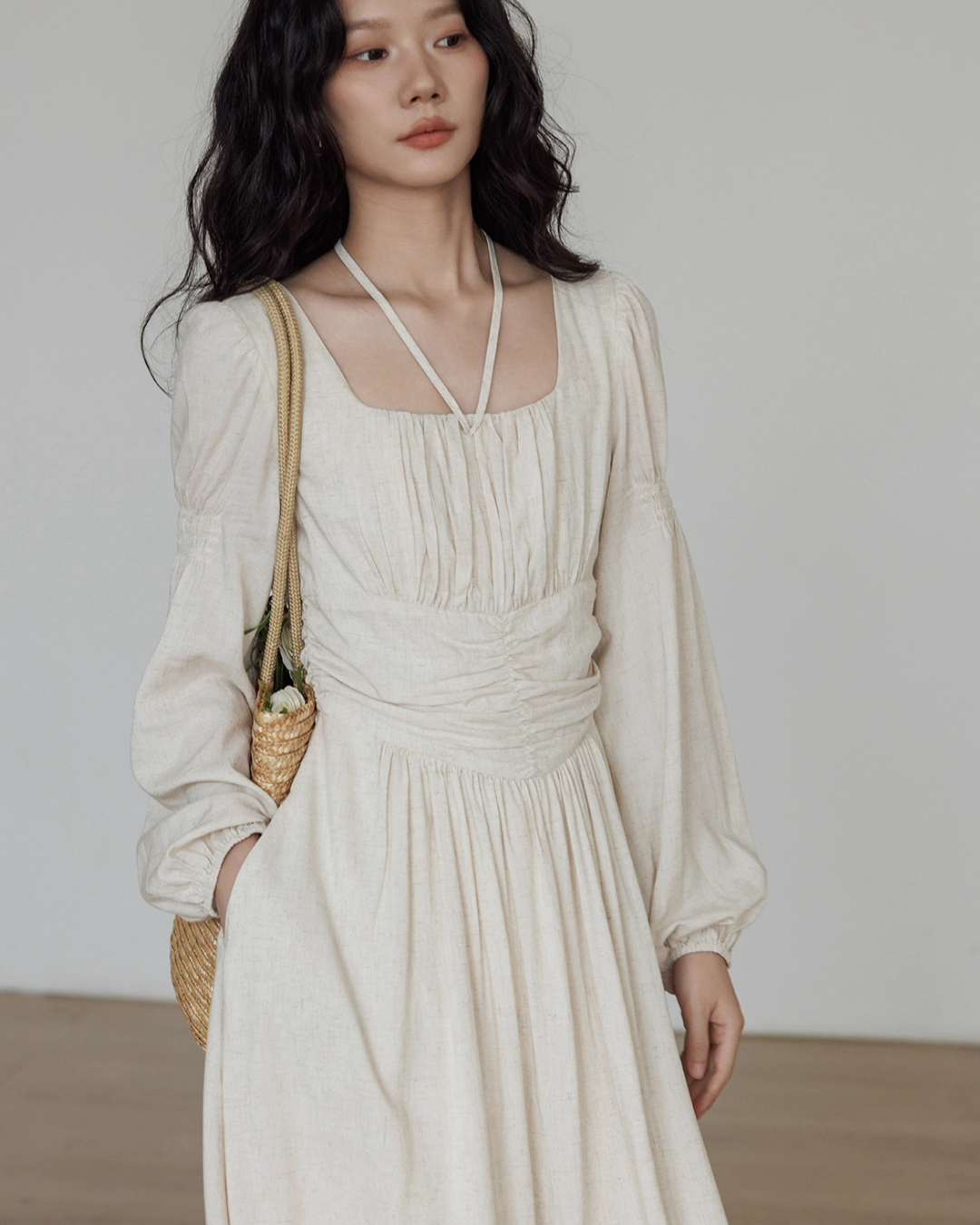 Linen Long-sleeve Slim Dress VAS0155