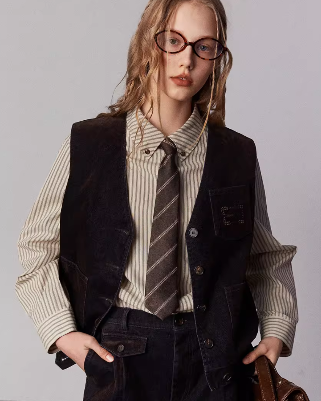 Vintage Flocked Denim Jacket / Vest / Bermuda Shorts / Tie BBK0002
