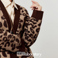 V-Neck Leopard Knit Cardigan / Leather Mini Skirt / Apricot Shirt LLA0531