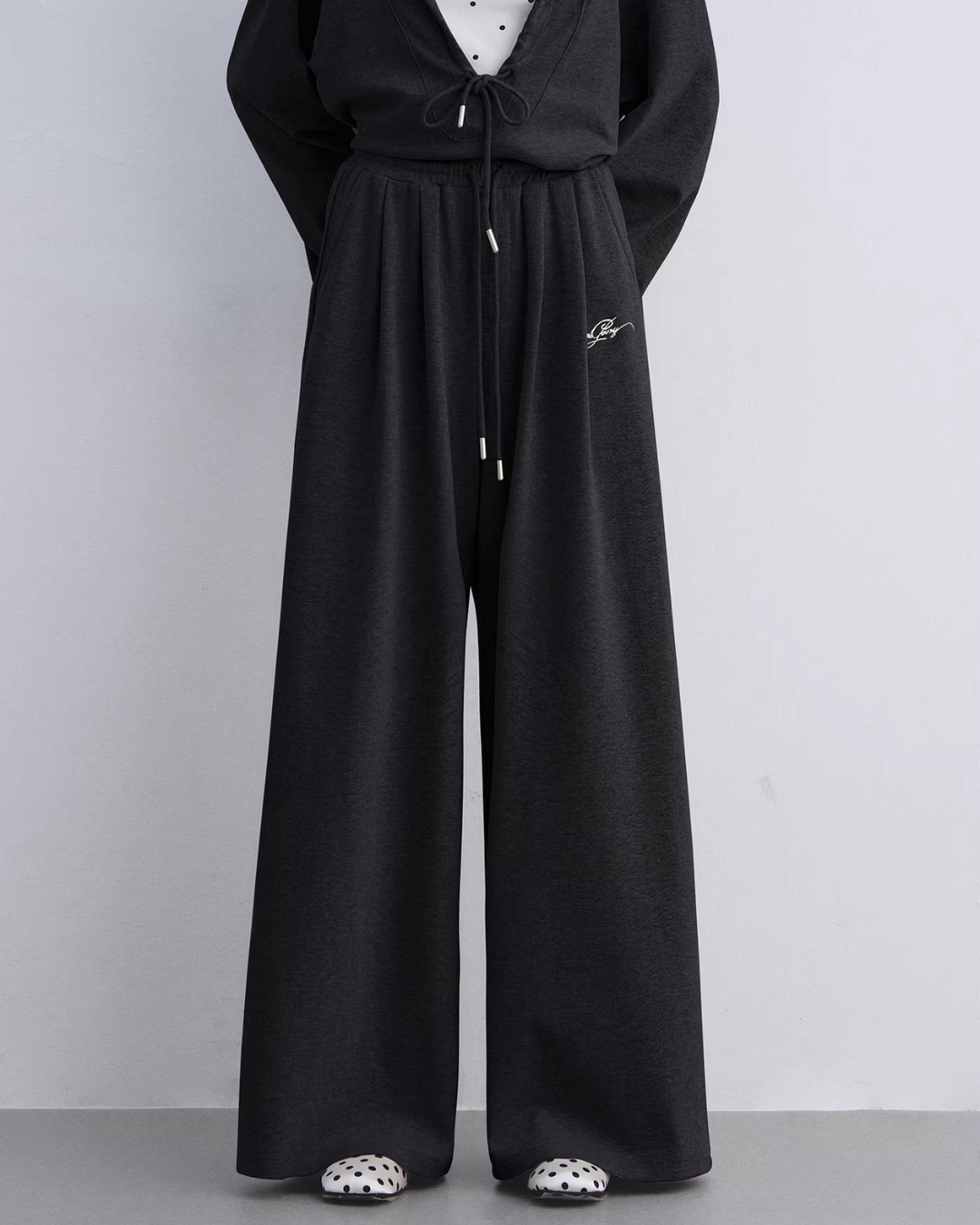 Polka Dot Vest V-Neck Hoodie / Loose Casual Sweatpants ASG0080