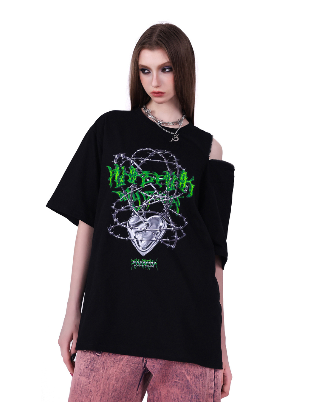 Zipper Heart Print T-Shirt PPK0107