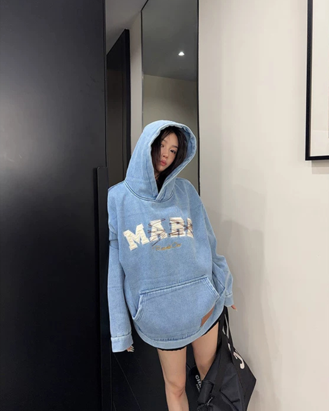 Oversize Retro Embroidered Denim Hoodie YLS1077