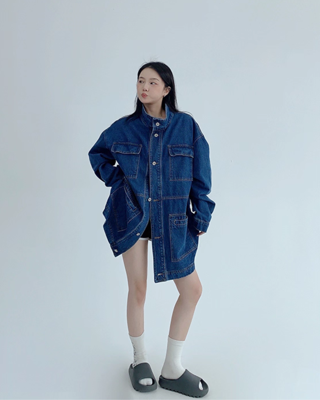 Stand Collar Loose Denim Jacket YLS0980