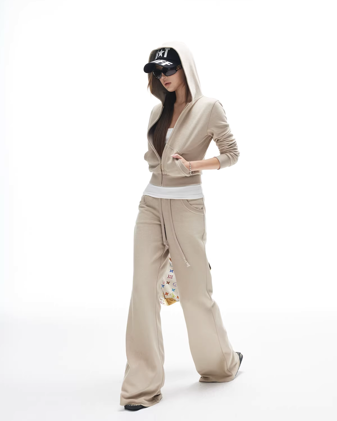 Khaki Slim Short Hoodie / Low-Waist Sweatpants IMX0009