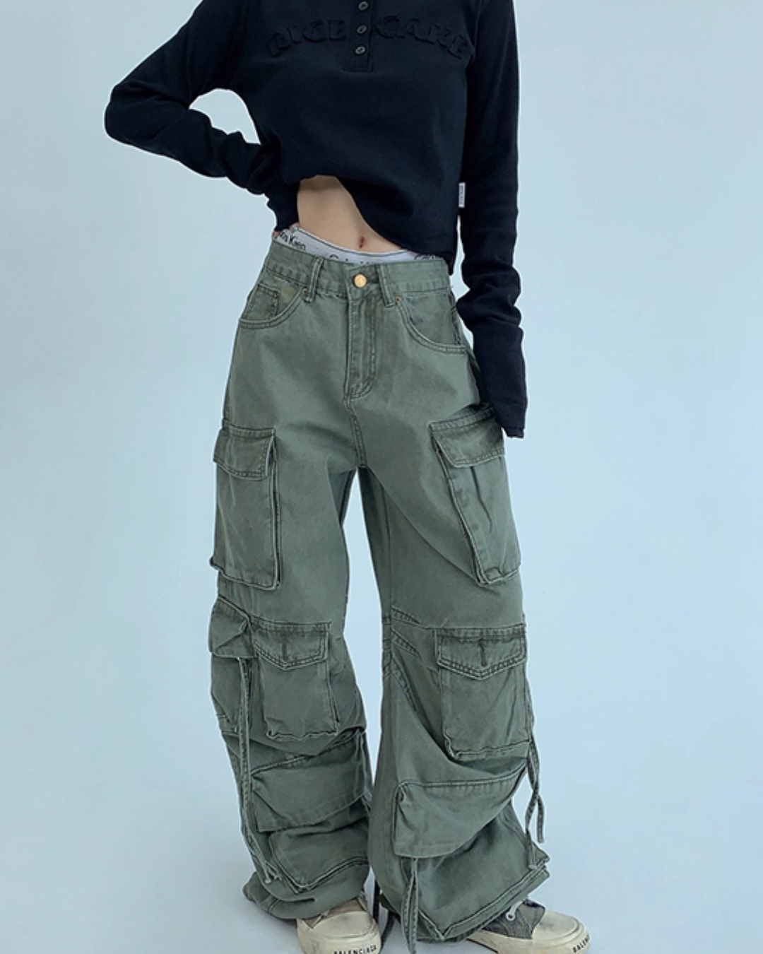 Pocket Design Wide Cargo Pants YLS0889