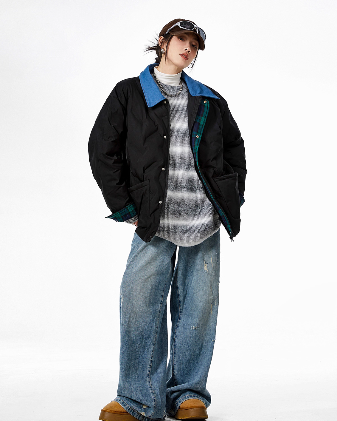 Color Block Collar Down Jacket ICM0108