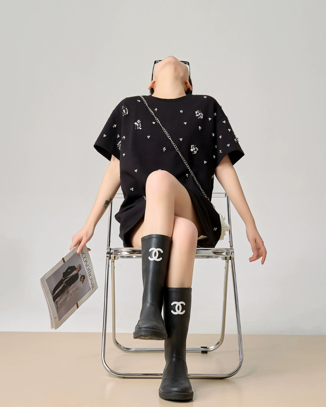Rhinestone T-shirt Dress FER0124