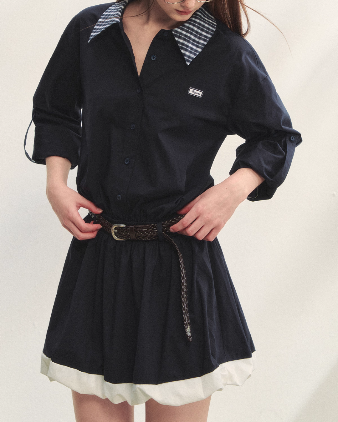 Plaid Lapel Black Dress ASG0067