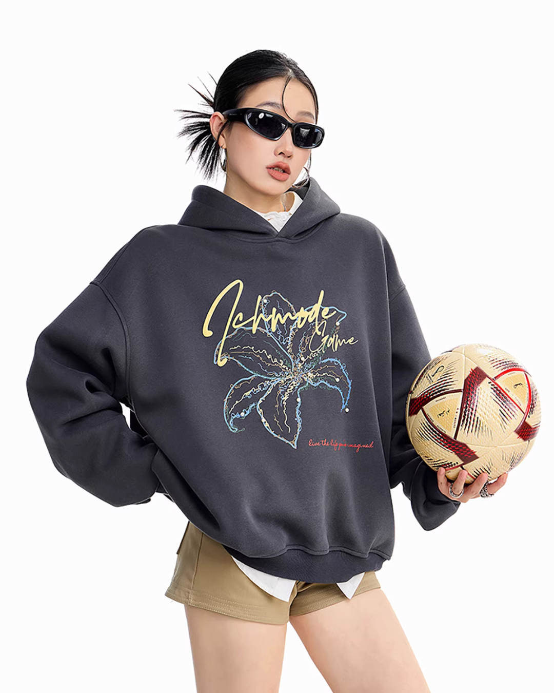 Flower Motif Loose Hoodie ICM0076