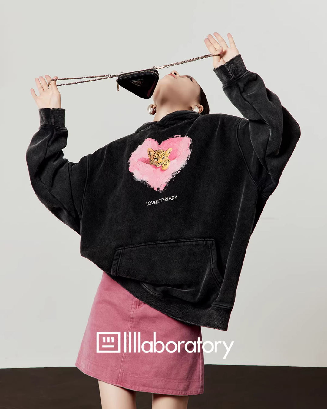 Heart Tiger Retro Hoodie / Pink Mini Skirt LLA0594