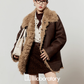 Faux Mouton Coat / Leopard Print Mini Skirt LLA0557
