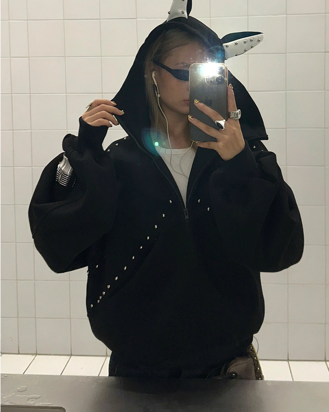 Ear Hood Long Sleeve Zip Hoodie BLB0031