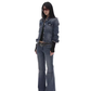Washed Short Denim Jacket / Flare Slim Jeans IMX0008