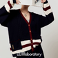 V-Neck Knit Cardigan/A-Line Mini Skirt LLA0579