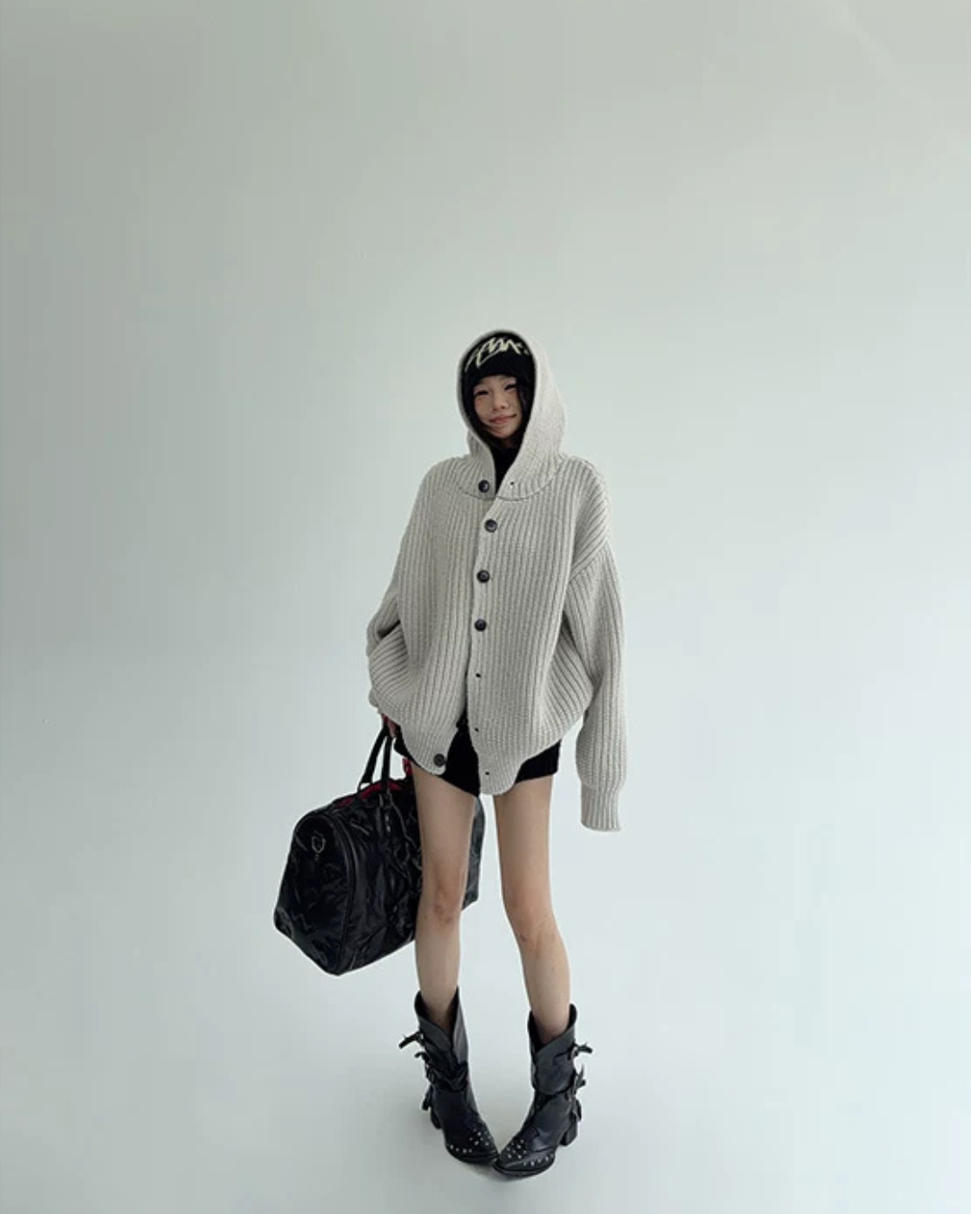 Oversized Hooded Knit Cardigan YLS1059