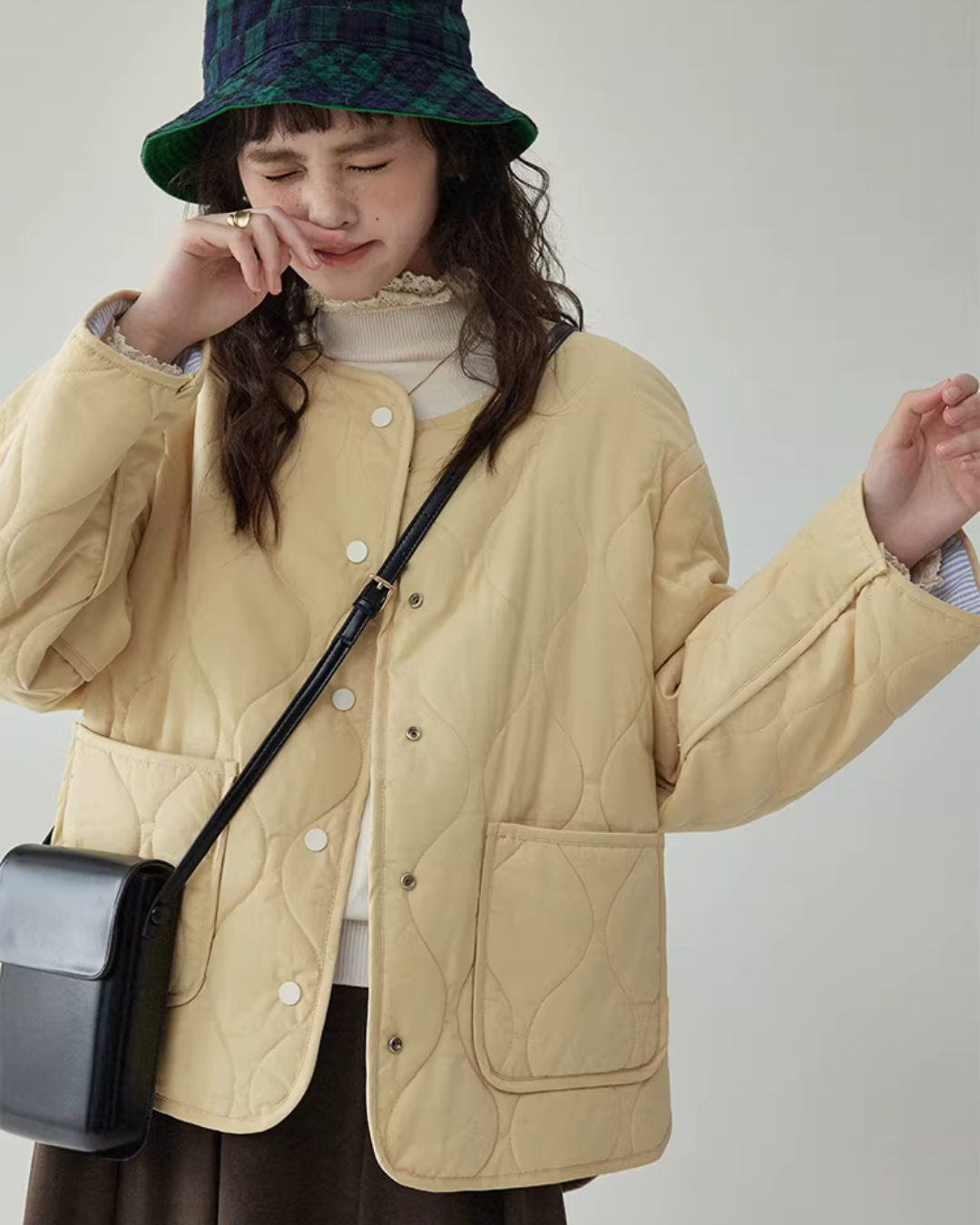Wave Quilting Collarless Jacket AMU0045