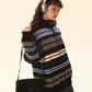 Retro Turtleneck Border Cardigan EZK0002