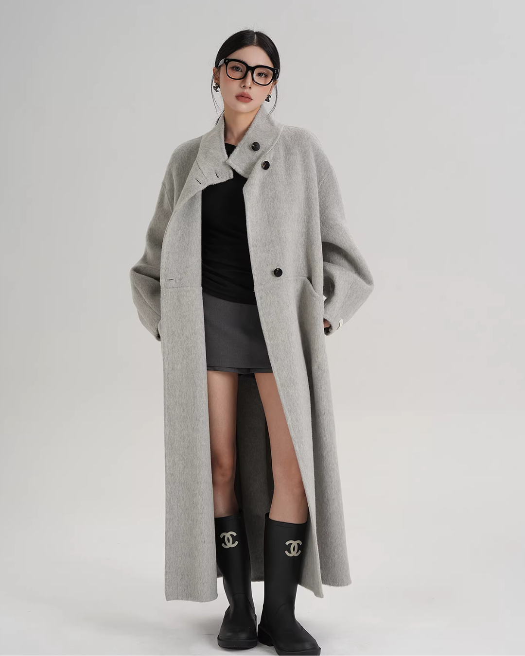 Mock Neck Long Coat SRS0413