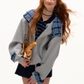 Plaid Patched Hood Jacket / Long Sleeve Top / Denim Pants ASG0048