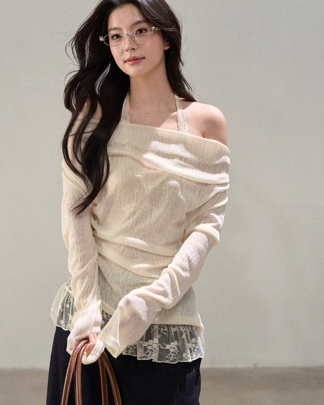 Lace Off Shoulder Knit Tops WDB0020