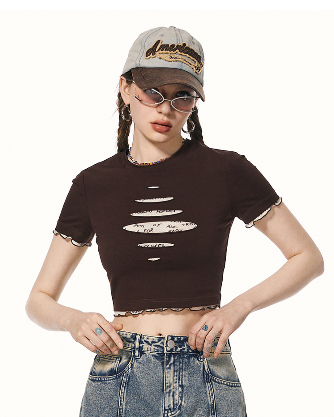 American Layered Style Cropped T-Shirt IMO0066