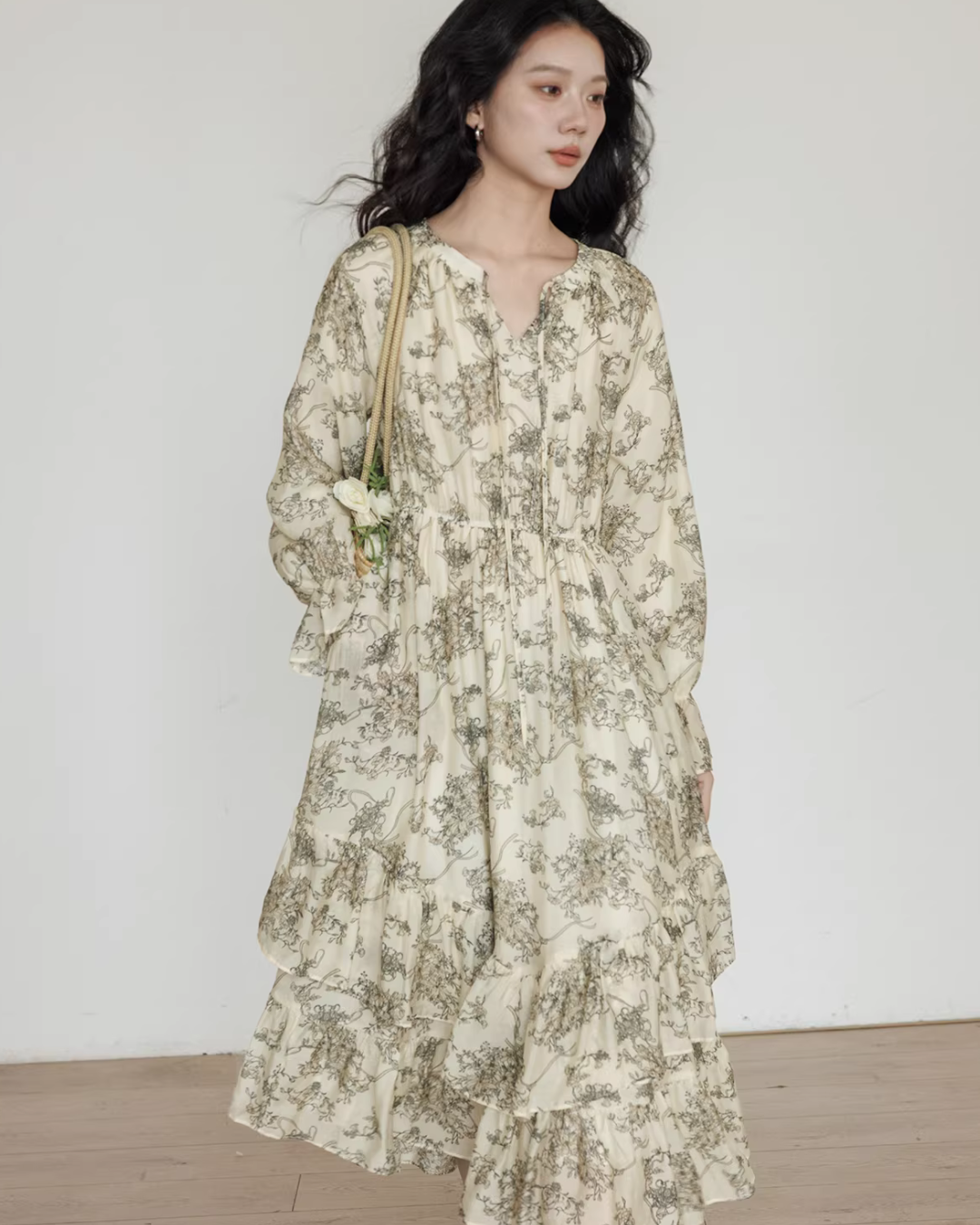 V-Neck Floral Vintage Shirt Dress VAS0192