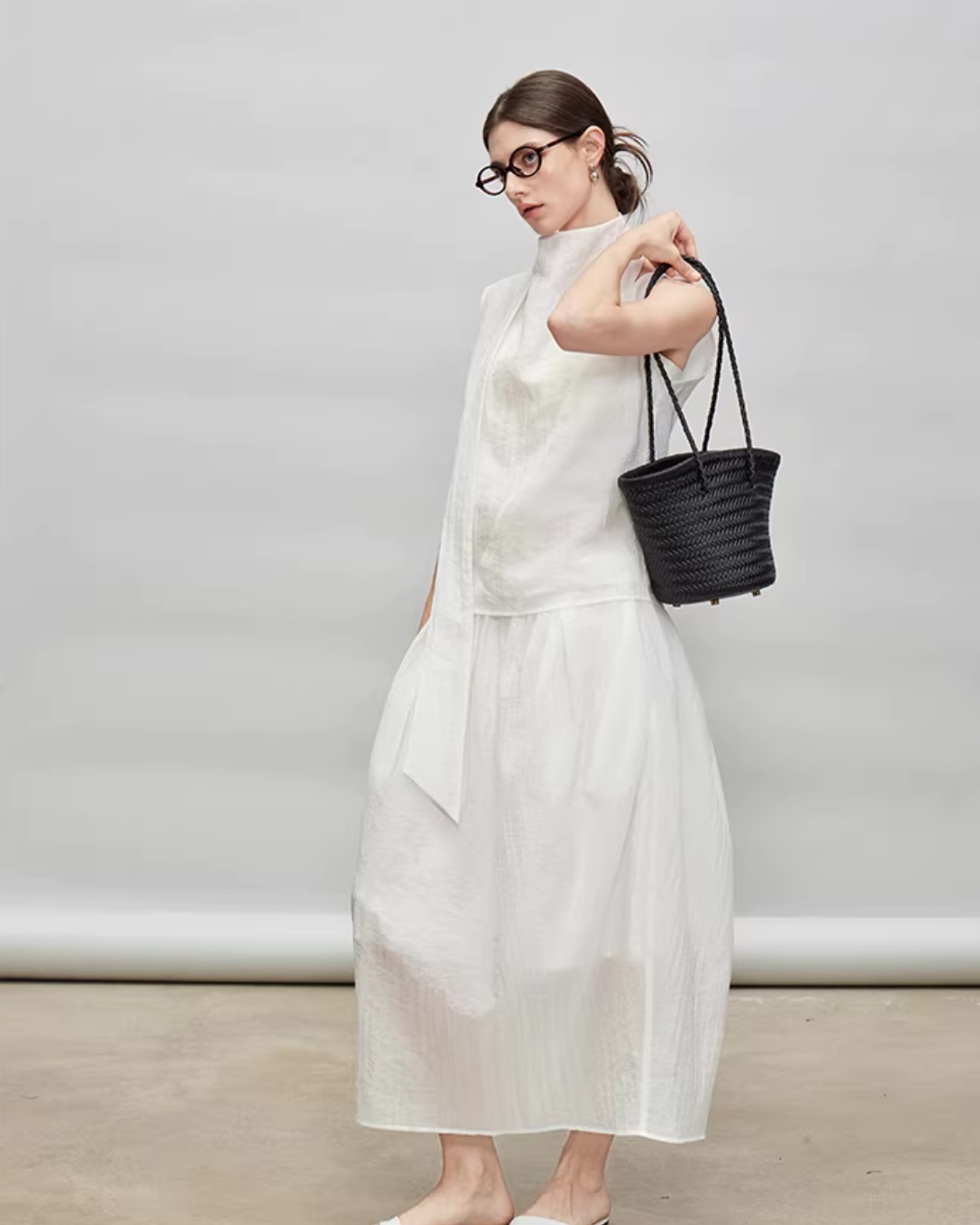 French Ribbon Sleeveless Top / Irregular Tulip Hem Skirt TEO0010