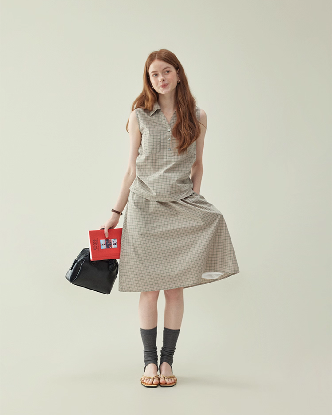 Retro Plaid Sleeveless Shirt / Long Skirt AMU0025