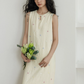 Flower Embroidery Pearl Button Long Dress VAS0203