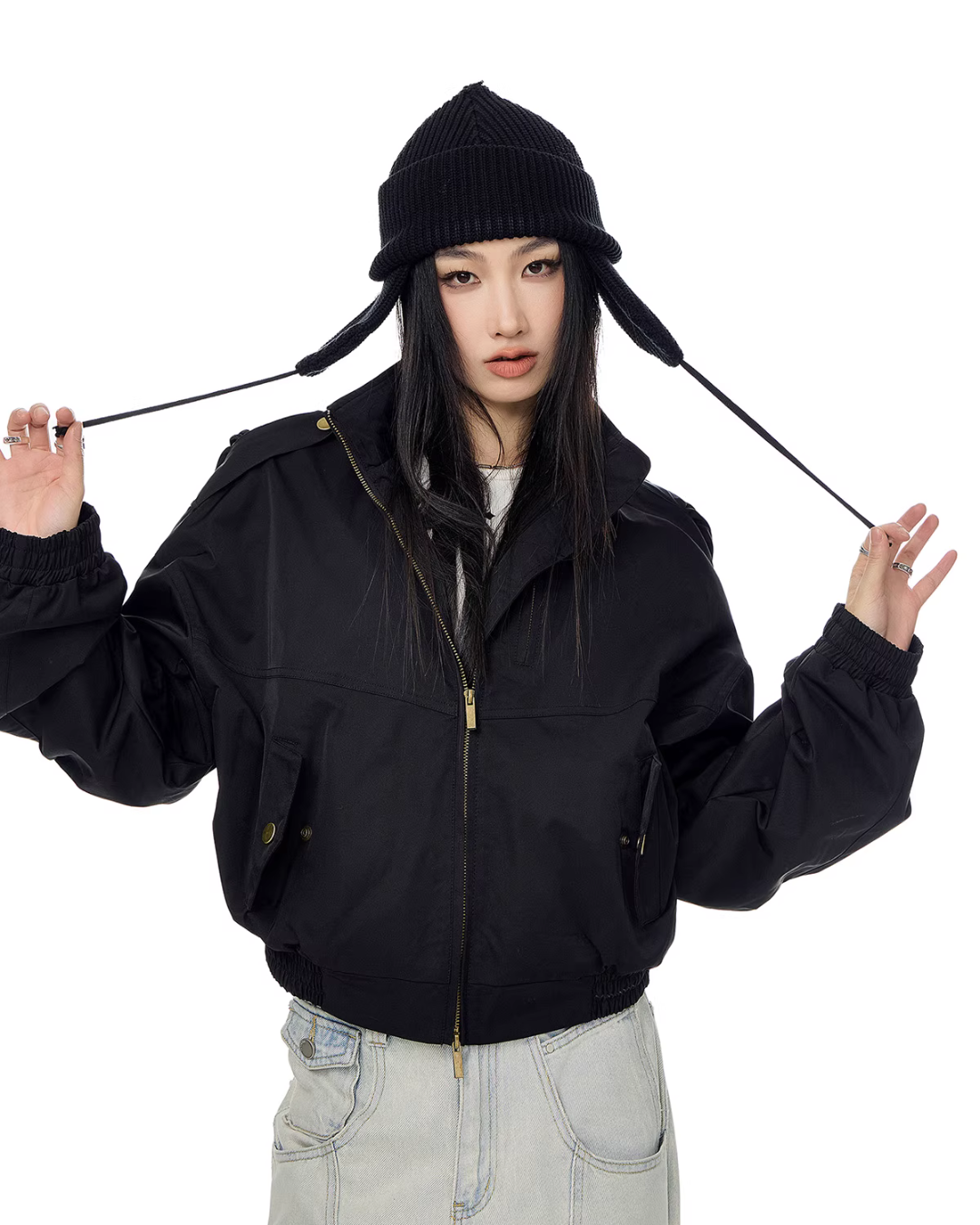 Stand Collar Cropped Jacket ICM0087