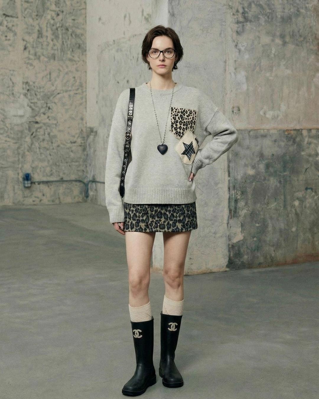 Leopard Round Neck Knit / Leopard Mini Skirt LLA0588