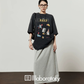 Vintage Print Short-Sleeve T-Shirt / Sweat Long Skirt LLA0653