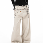 Floral Embroidery Wide Denim Pants ICM0116