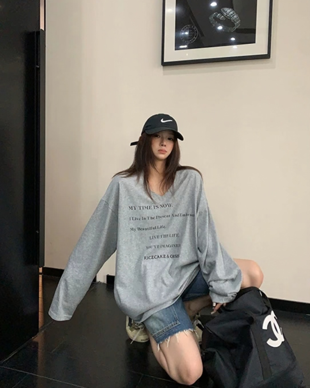 V-Neck Print Long Sleeve T-Shirt  YLS1044