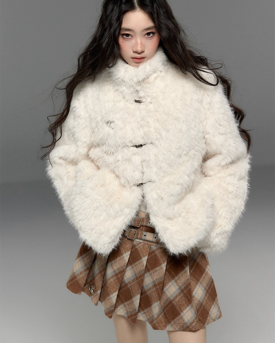 Stand Collar Fluffy Fur Jacket TRK0009