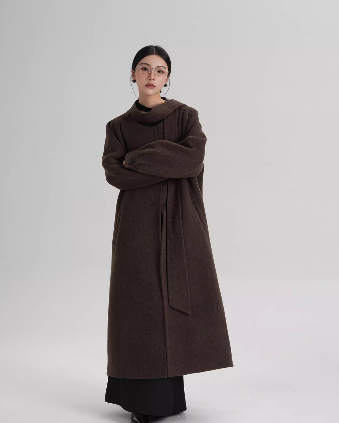 Tie Collar Long Coat SRS0384