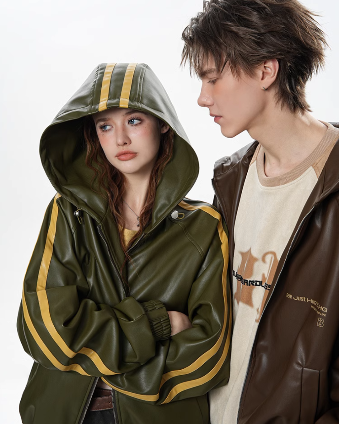 Sporty Hooded Leather Jacket BJH0008