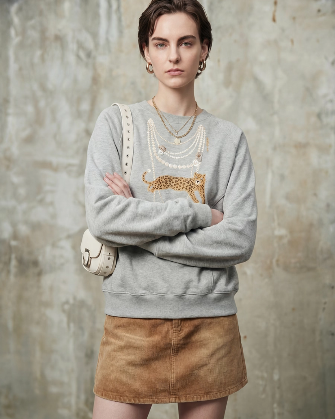 Necklace Design Knit Top/Denim Belt Skirt LLA0586