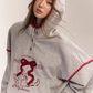 Half Button Ribbon Hood Top ASG0015