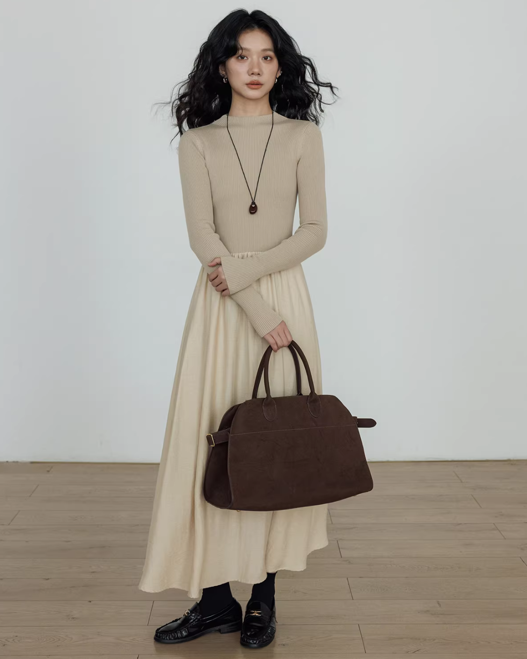 Mock Neck Top Docking Flare Skirt VAS0183