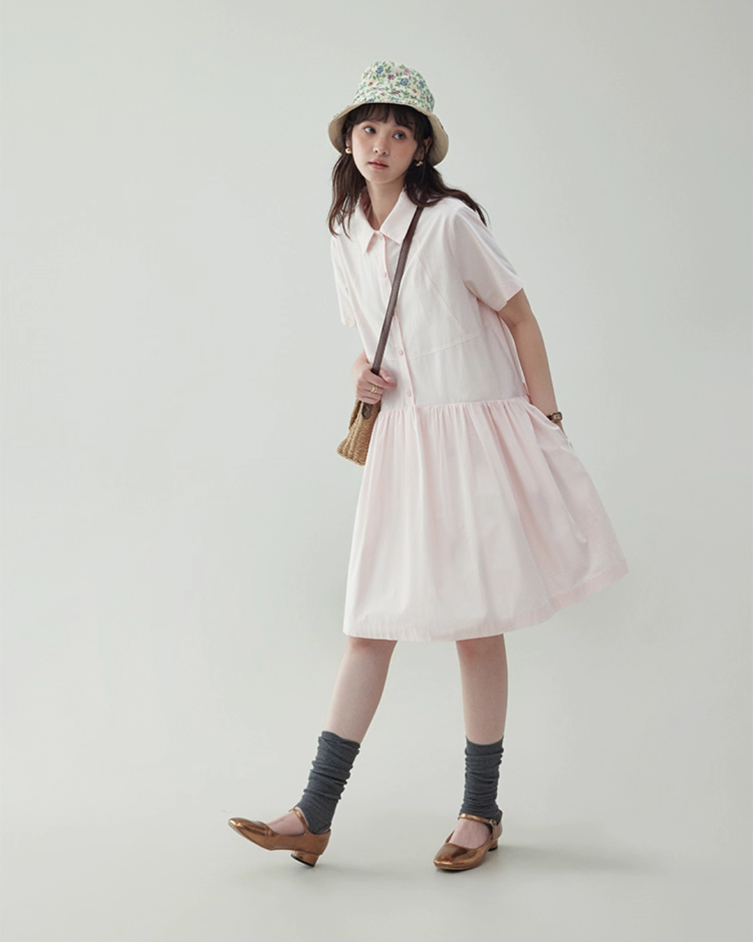 Relaxed Gathered Waist Cotton Dress AMU0027